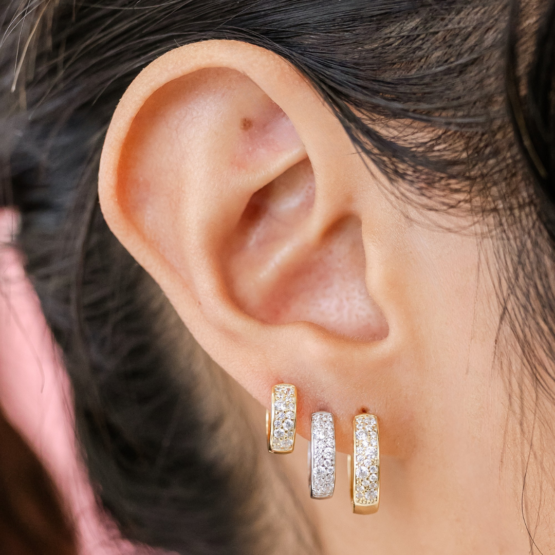 Chunky Diamond Huggies – Sterling Silver Hypoallergenic Hoop Earrings