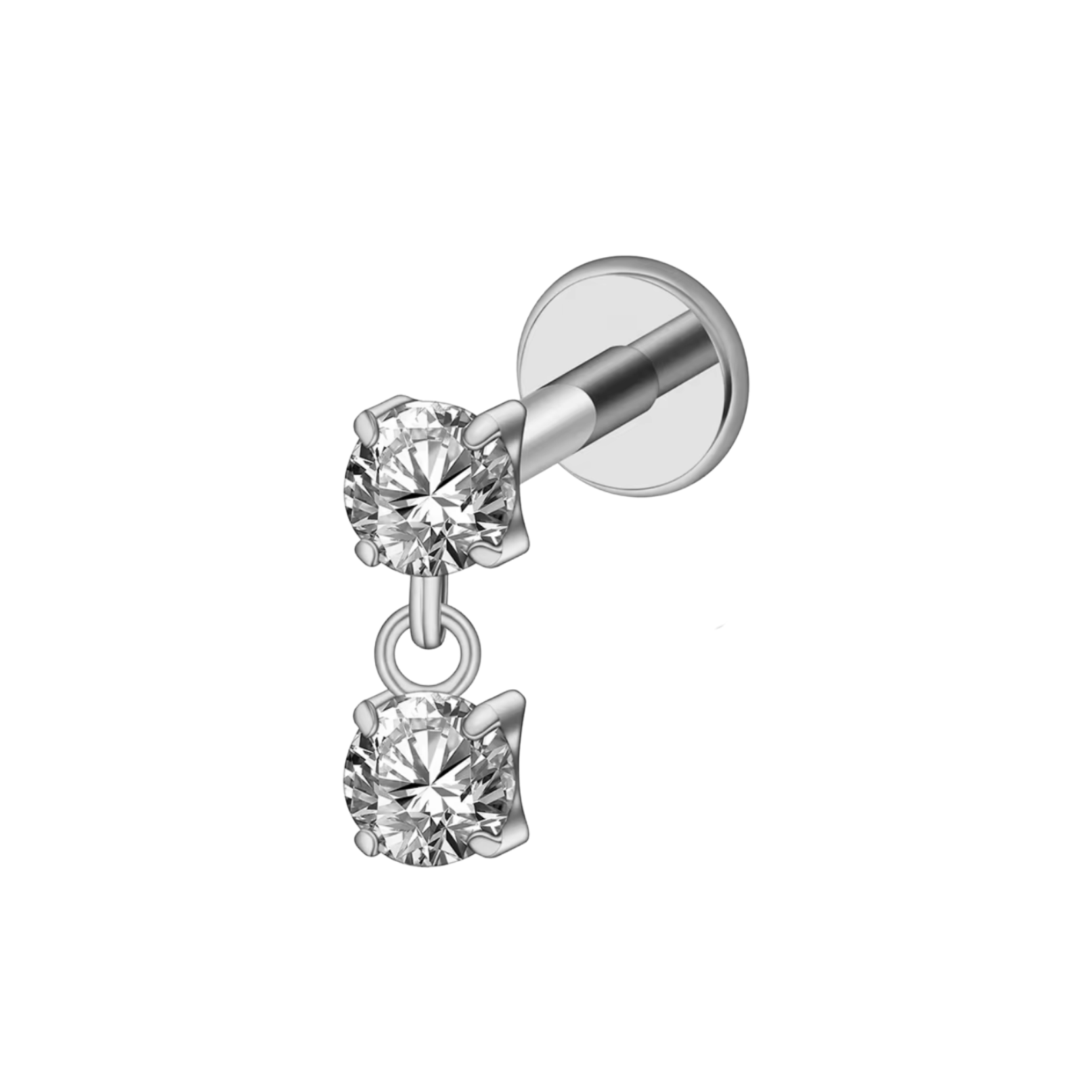 Cz Prong Dangle Titanium Flat Back Studs (Plain / Everyday Minimalist)