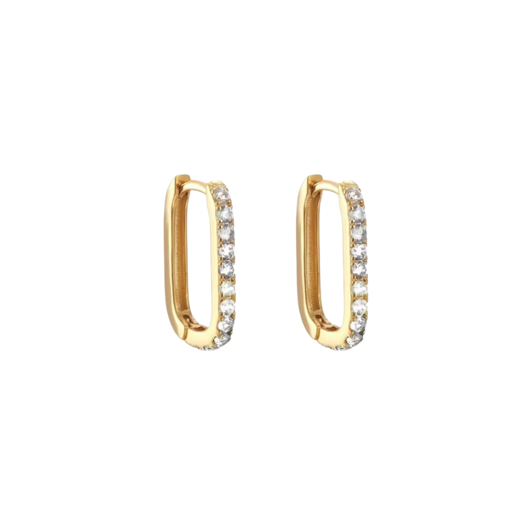 Elongated Diamond Huggies – Sterling Silver Hypoallergenic Hoop Earrings