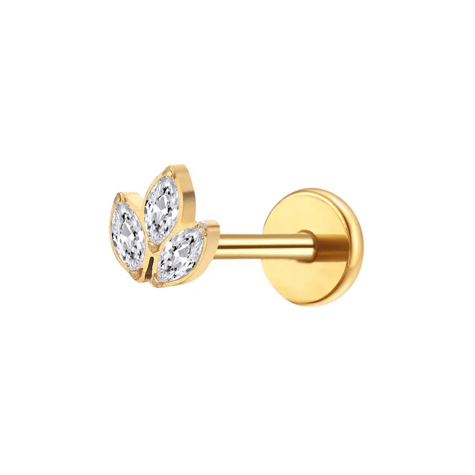 Triple Cz Marquis Titanium Flat Back Studs (Plain / Everyday Minimalist)