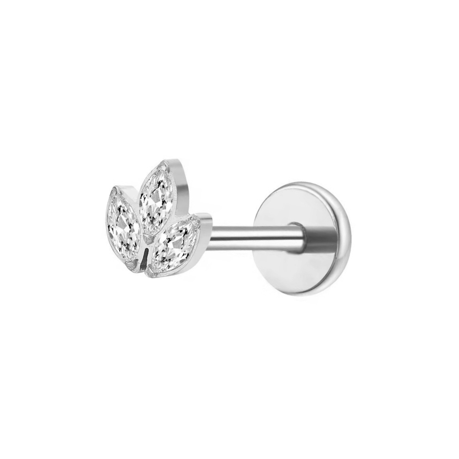 Triple Cz Marquis Titanium Flat Back Studs (Plain / Everyday Minimalist)