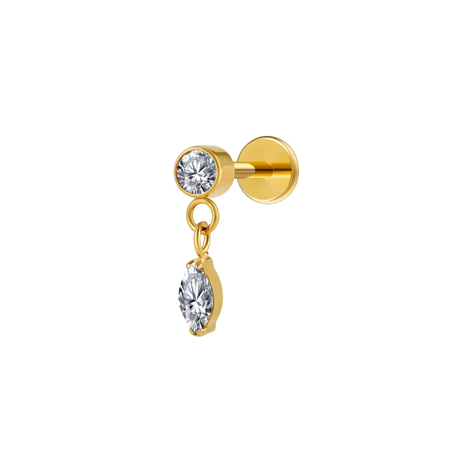 Cz Marquis Dangle Titanium Flat Back Studs (Plain / Everyday Minimalist)