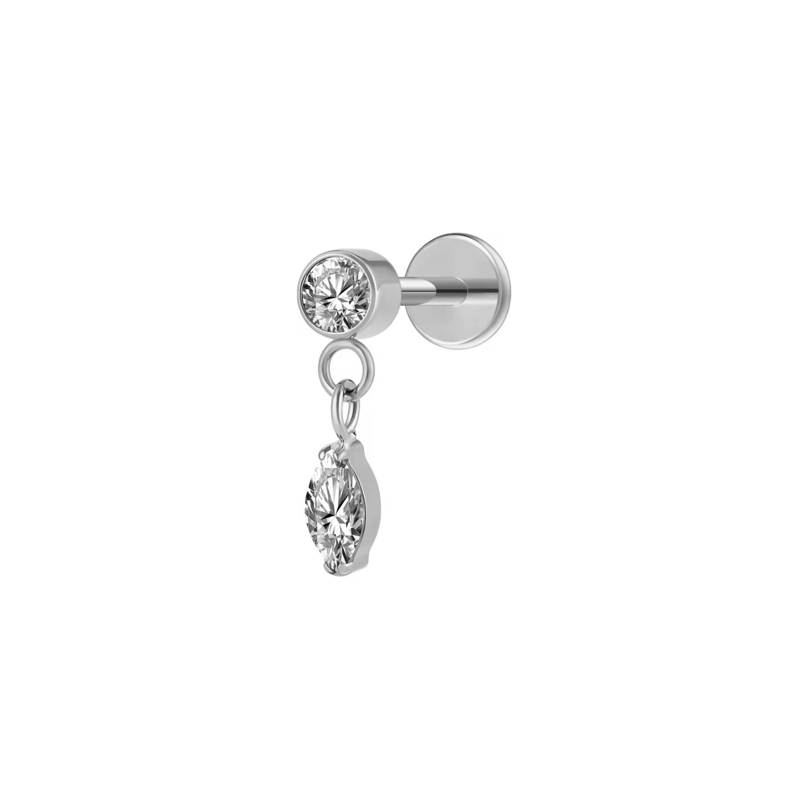 Cz Marquis Dangle Titanium Flat Back Studs (Plain / Everyday Minimalist)