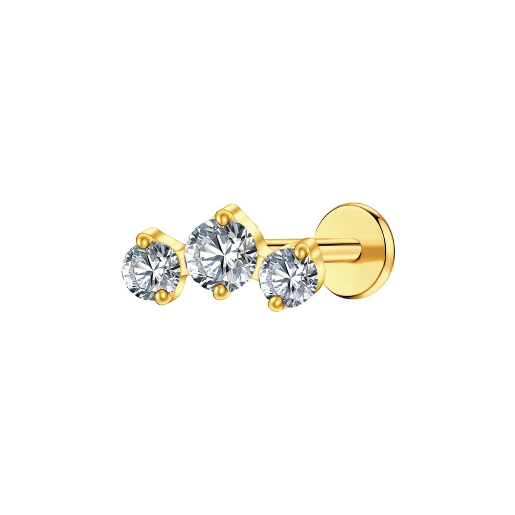 Triple Cz Titanium Flat Back Studs (Plain / Everyday Minimalist)