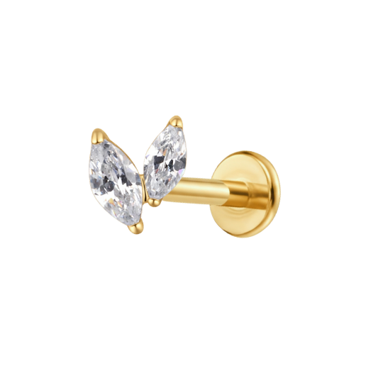 Double Cz Marquis Titanium Flat Back Studs (Plain / Everyday Minimalist)