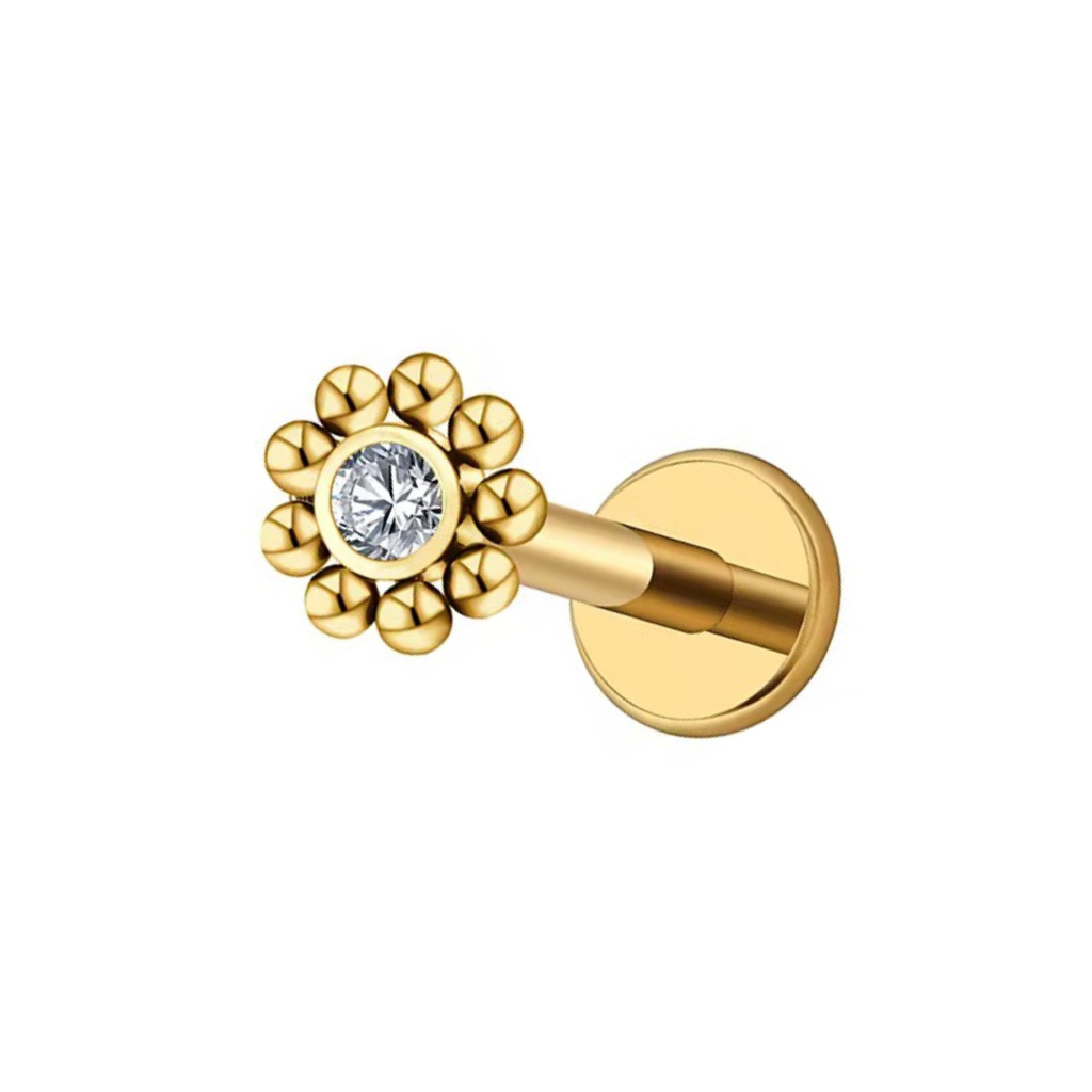 Cz Flower Titanium Flat Back Studs (Plain / Everyday Minimalist)