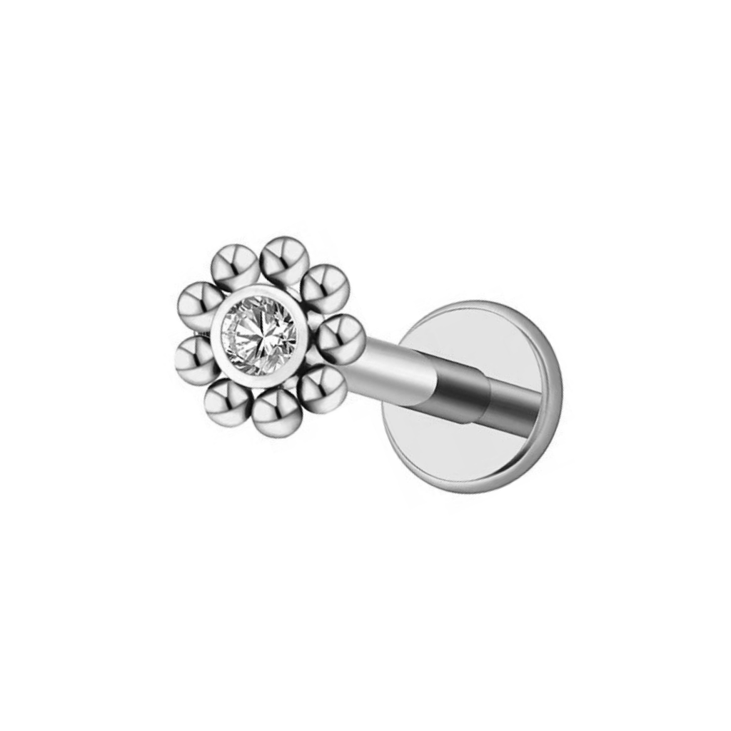 Cz Flower Titanium Flat Back Studs (Plain / Everyday Minimalist)