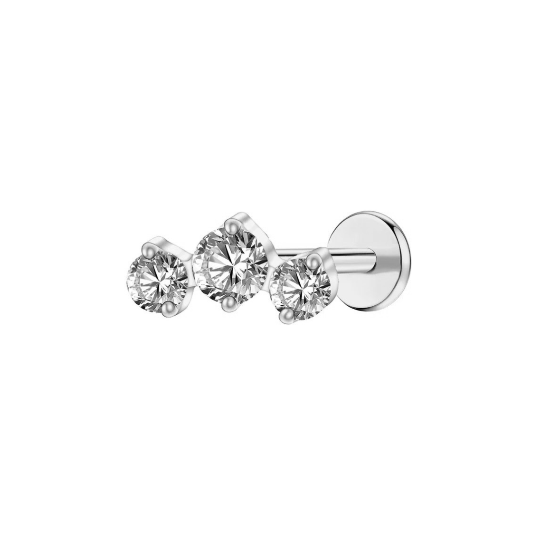 Triple Cz Titanium Flat Back Studs (Plain / Everyday Minimalist)