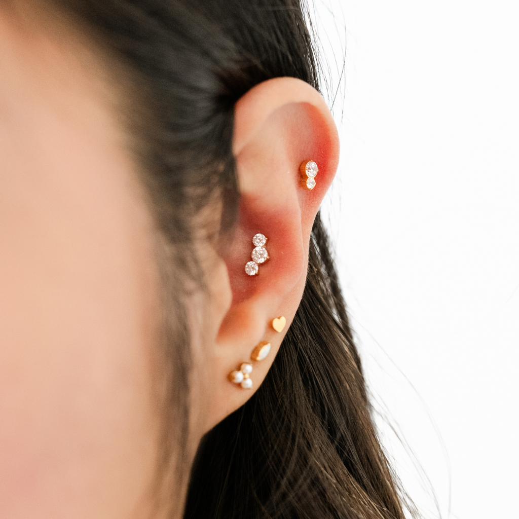Triple Cz Titanium Flat Back Studs (Plain / Everyday Minimalist)