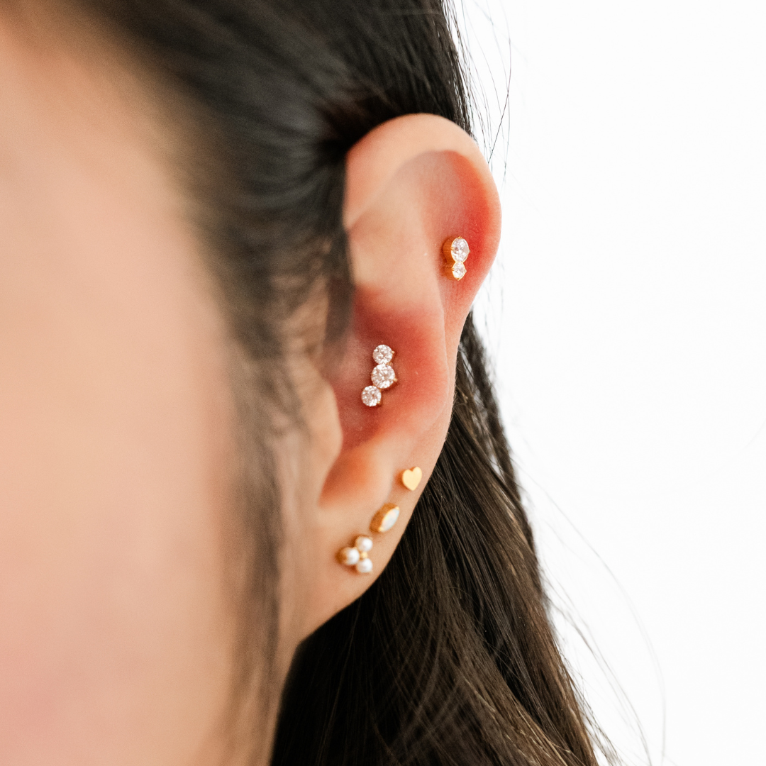 Triple Cz Titanium Flat Back Studs (Plain / Everyday Minimalist)