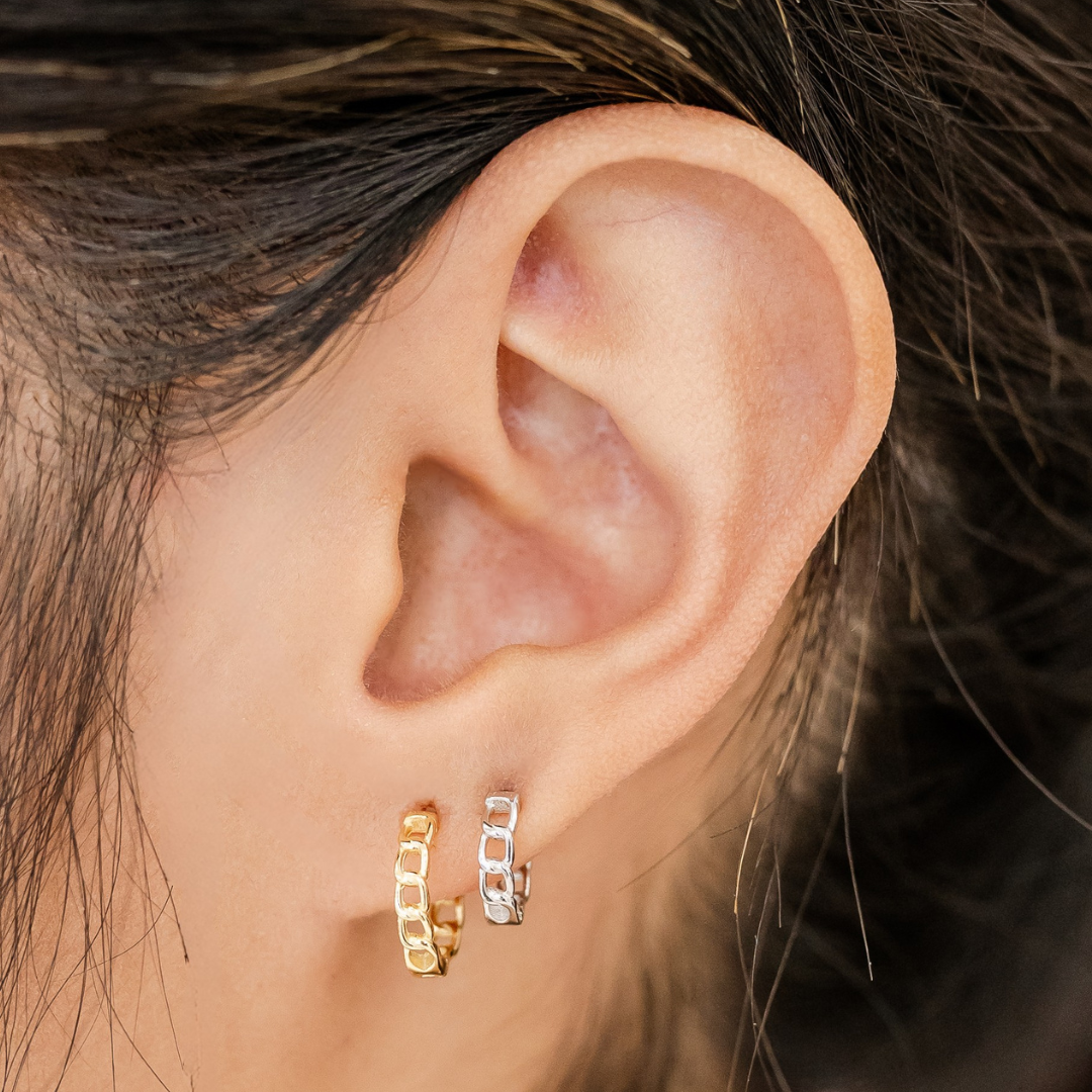 Chain Huggies – Sterling Silver Hypoallergenic Hoop Earrings