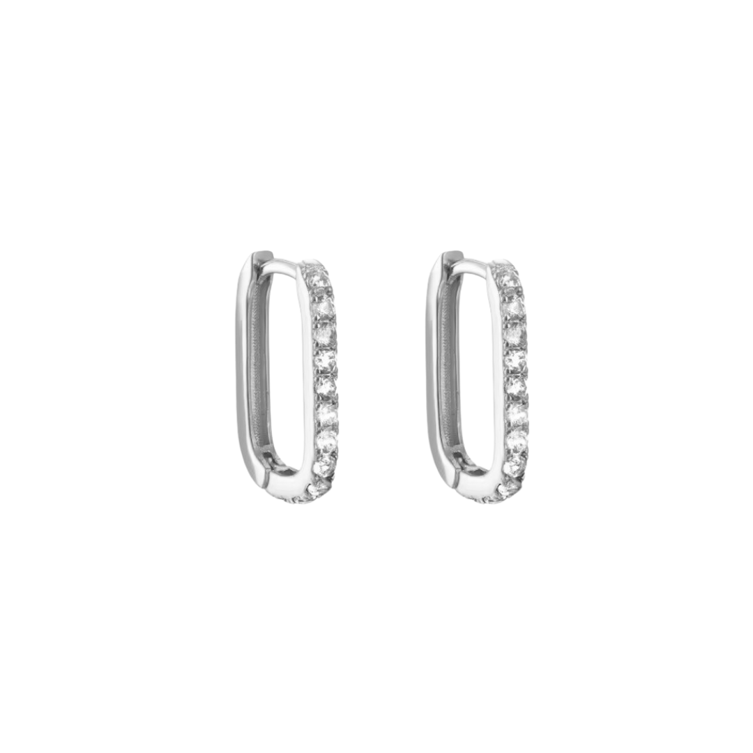 Elongated Diamond Huggies – Sterling Silver Hypoallergenic Hoop Earrings
