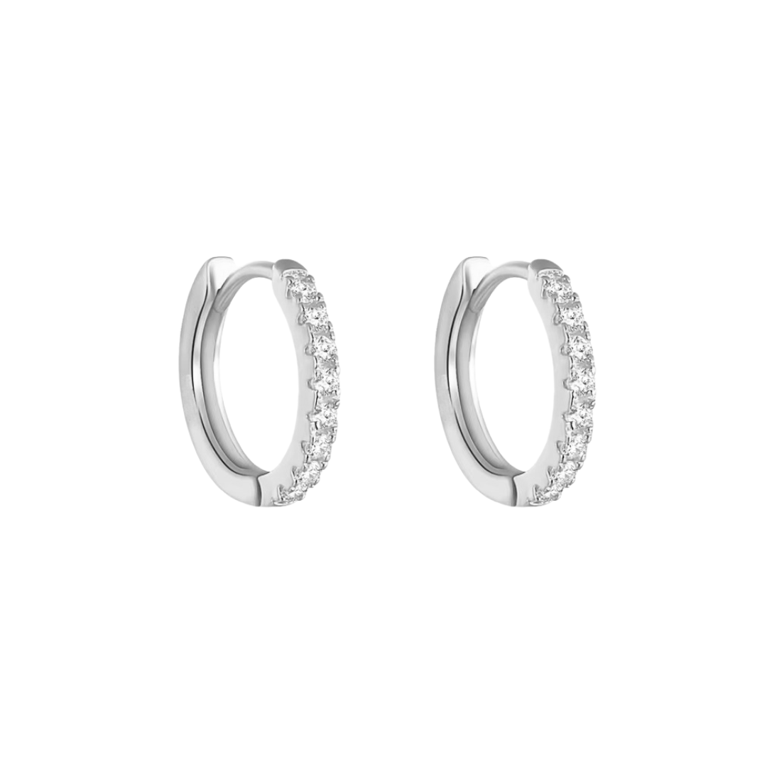 Classic Diamond Huggies – Sterling Silver Hypoallergenic Hoop Earrings