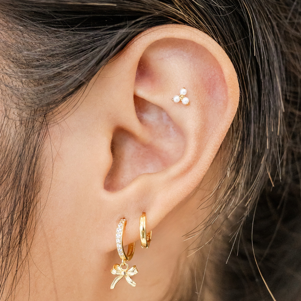 Triple Pearl Titanium Flat Back Studs (Plain / Everyday Minimalist)