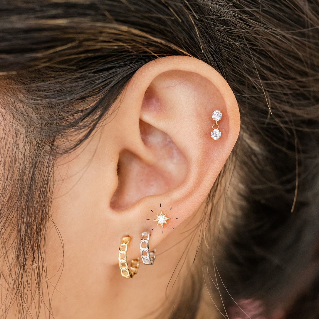 Cz Burst Titanium Flat Back Studs (Plain / Everyday Minimalist)