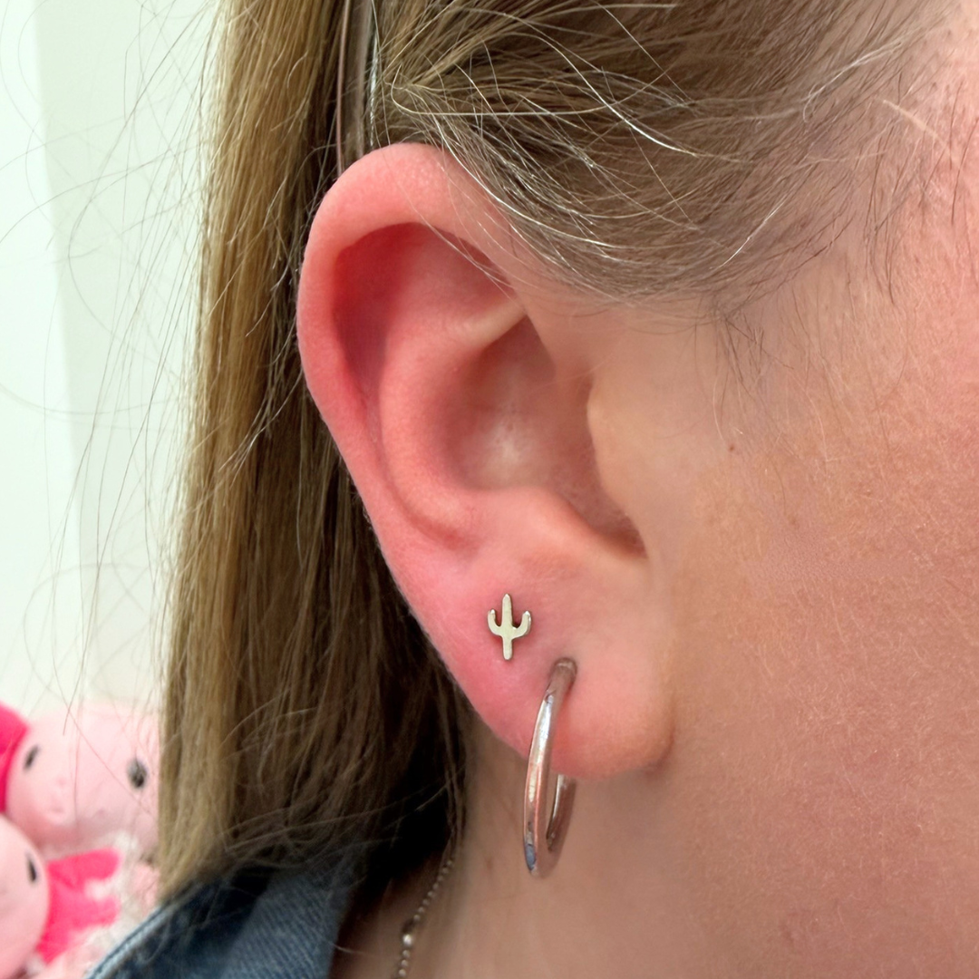 Cactus Titanium Flat Back Studs (Plain / Everyday Minimalist)