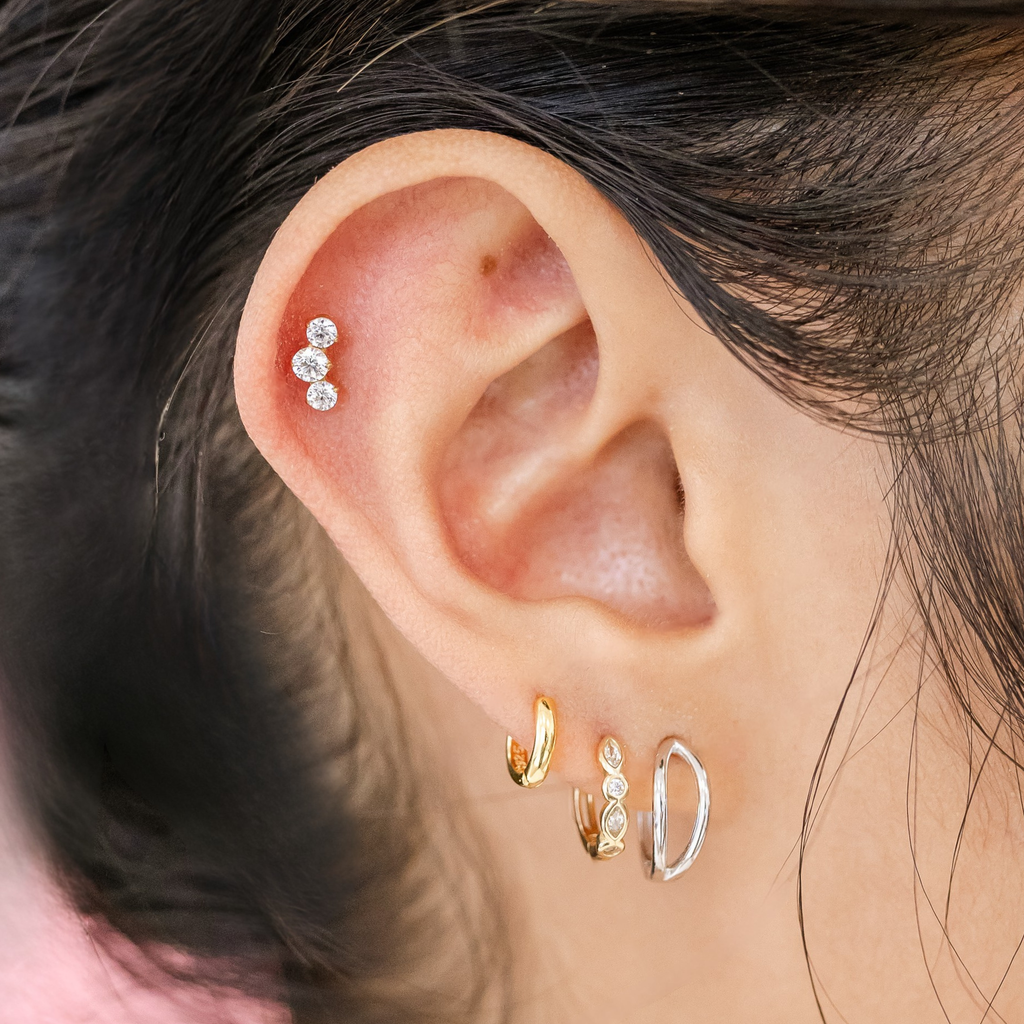 Triple Opal Titanium Flat Back Studs (Plain / Everyday Minimalist)